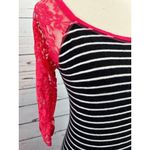 Delia's pullover shirt Striped Sexy Sheer Lace Top Black Pink Blouse Small Photo 2