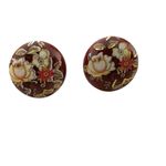 Vintage ceramic Red Cream Floral art deco Earrings Photo 1