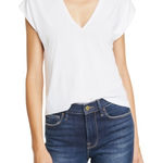 frame denim Frame Shirt Women Medium White Organic Cotton Le Mid Rise V Neck‎ Tee Athleisure Photo 0