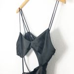 ZARA Black Asymmetric Satin Midi Dress Size Large Cut Out Sexy Cocktail Wedding Photo 8