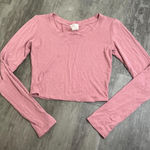 None Cropped Long Sleeve TShirt Pink Size Small Photo 0