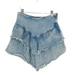 Mother Womens Layered Ruffle Mini Raw Edge Skirt‎ Blue Denim Light Wash Size 27 Photo 2