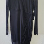 Bebe NWT  701782A Mesh Long Sleeve Vneck Illusion Midi Dress Black Size Large Photo 0