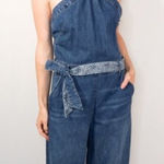 Free People  size 2 boho cottage core denim high neck overalls Photo 0