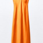 ZARA dress maxi midi hot orange satin effect wedding party cocktail Photo 8