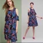 Anthropologie ANTHRO MAEVE ELIA NAVY MARINE MULTI COLD SHOULDER SHORT SLEEVE FLORAL DRESS 6 Photo 1