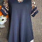 Women’s Casual Black/Leopard Print Color Block Short Sleeve Top | MEDIUM | Photo 6