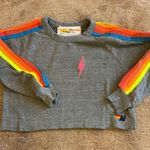 Aviator Nation  Heather Cropped Crewneck Neon 5 Stripe Photo 2