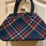 NESS..SCOTTISH BRAND TEAL WOOL PLAID TARTAN KISS LOCK HAND BAG Blue Photo 5