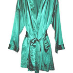 Victoria's Secret Womens Robe One Size Green Silk Satin Kimono With Pockets Photo 0