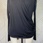 Alice + Olivia  Air Top Long Sleeve Blouse Faux Wrap‎ Draped Black Size Small Photo 4