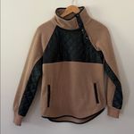 Abercrombie & Fitch Asymmetrical Snap-Up Fleece Faux Leather Pullover Size S Photo 2