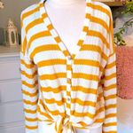 Forever 21 Sweater Marigold Stripe Cardigan Tie Knot Lightweight Womens Oversize Small Photo 3