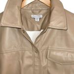 Topshop Womens Short Sleeve Faux Leather Oversized Button-up Shirt Tan Beige 4 N Photo 1
