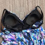 Tiered Swimsuit One Piece Fauxkini Watercolor Tummy Thinner 14 Blue Photo 2