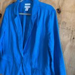 H by Halston H HALSTON 100% LINEN One Button Blue Blazer Jacket Sz M Photo 1