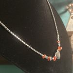 New Hand Crafted Heart Shaped Carnelian and Hematite Bead Necklace Gray Photo 2