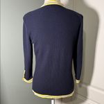 Talbots Textured Knit Cardigan Navy Pearl Button Contrast Trim Size Small Photo 4