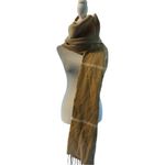 J.Crew Plaid Stripe Tan Scarf with Fringe One Size Photo 6