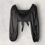 She & Sky NEW Black Crop Top Tie Front Womens S Long Sleeve Blouse Dressy Party Photo 1