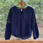 Gap Women's Long Crocheted Sleeve Navy Eyelet Blouse Size M Photo 0