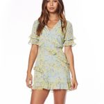 Lost + Wander Blue & Yellow Floral V-Neck Faux Wrap Ruffle Mini Dress Size XS Photo 1