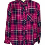 BeachLunchLounge Beach Lunch Lounge Pink Plaid Button Up Long Sleeve Blouse Photo 0