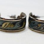 Silver Sparkle Blue Swirl Vintage Enamel Inlay Silver Tone Post Retro Earrings Photo 0