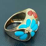PJM 925 Gold Over Sterling CZ Turquoise Carnelian Gem Flower Design Ring Size 6 Photo 11