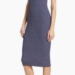 STAUD Dana sleeveless midi bodycon dress in navy micro stripe size S small Photo 15