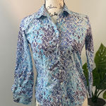 Brooks Brothers  346 Floral Button Down Shirt Womens Size 2 Blue White Cotton‎ Photo 0