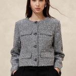 Banana Republic  Tinsel Tweed Silver Blazer Size XL NWOT Classic Work Black Tie Photo 0