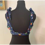 Modcloth Blue Polka Dot Strawberry Tie Strap Metal Back Closure Bikini Top Large Photo 1