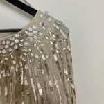 Mac Duggal  Embellished Beaded Column Cape Gown in Champagne Size US 16 Photo 6