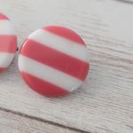 Vintage Clip On Earrings Pink & White Stripes Photo 3