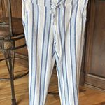 Per Se Linen Pants Drawstring Waist Stripe White Blue PS Photo 1