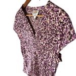 Talbots Vintage Silk Blouse Size 16 Purple Geo Abstract Print V-Neck Cap Sleeve Photo 1