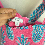 Crown & Ivy Women’s Dress M Pink Blue Pineapple Swiss Dot Smocked Maxi Beach Photo 9