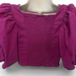 EXPRESS linen blend puff sleeve magenta x Photo 5
