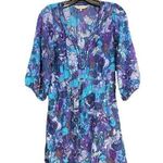 Rebecca Taylor Silk Purple Blue Floral 3/4 Sleeve Peasant Dress Size 4 Photo 0
