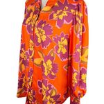 BTFBM Retro Button Down Large Shirt Top Bright Colors Lapel V Neck Orange Photo 4