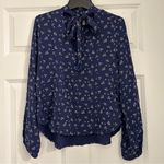 Wild Blue  Floral Tie Neck Blouse sz S Photo 0