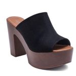 Black Vegan Suede Peep Toe Clog Mule Back Heel Size 10 Photo 0