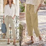Sundance  Quinn Bohemian Linen Blend Slouchy Pants Button Fly Size 12 Petite Photo 1