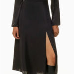 Aritzia  Wilfred Bridgerton Satin midi dress Black slit Size XS 0 Photo 0