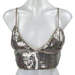 NBD Silver Beige Sequin Metallic Sleeveless Cami Camisole Tank Crop Top Size S Photo 0