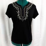 White Stag Y2K New Old Stock Black Embroidered Metal Floral clasp Closure Top Small Photo 1