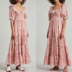 RIXO Joanie Pink Paisley Midi Light Floral Ruffle Dress Size Medium US 8 UK 12 Photo 7
