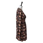 Billabong New Blouson Dress Deep V-neck Long Sleeve Black Floral Women’s Size M Photo 3