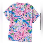 NEW Pink Blue Green & Ivory Abstract Floral Print Short Sleeve Knot Top Size L Size L Photo 6